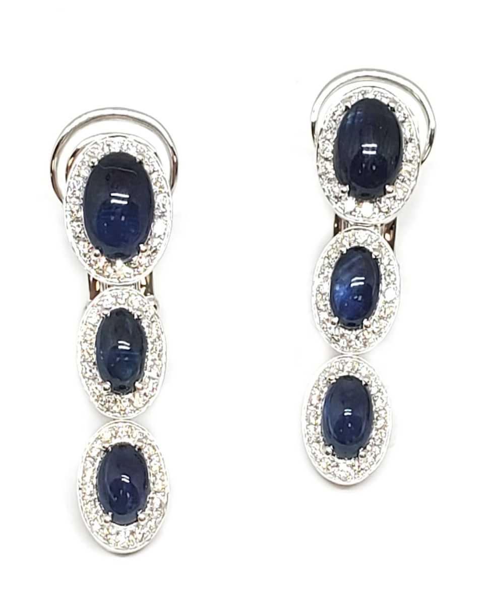 18K White Gold Blue Sapphire Earrings with Diamonds